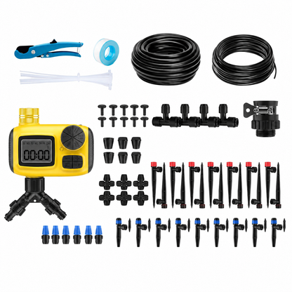 165FT Drip Irrigation System with Smart Timer, Brass Connectors | Programmable Timer, 165FT Tubing, Brass Connectors, Adjustable Drippers, Quick DIY Installation.