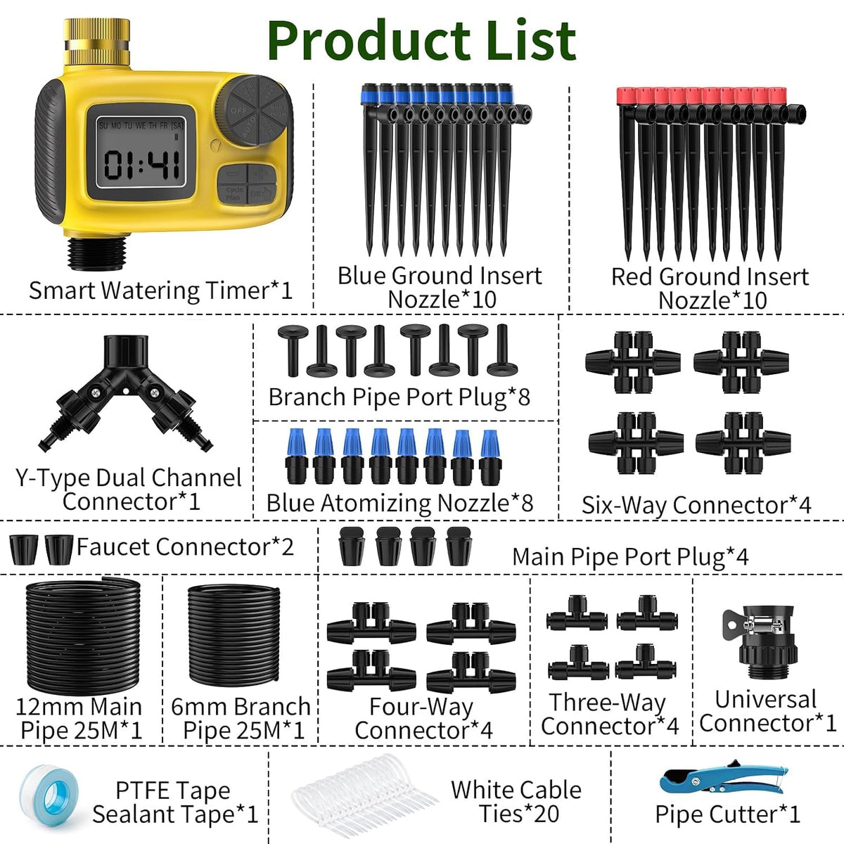 165FT Drip Irrigation System with Smart Timer, Brass Connectors | Programmable Timer, 165FT Tubing, Brass Connectors, Adjustable Drippers, Quick DIY Installation. — product view 9